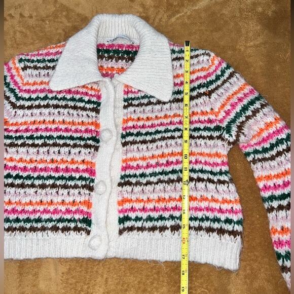 Zara Knit Bloggers Favorite Rainbow Stripe Button Up Lapel Cardigan Sweater Sz S - Picture 6 of 8